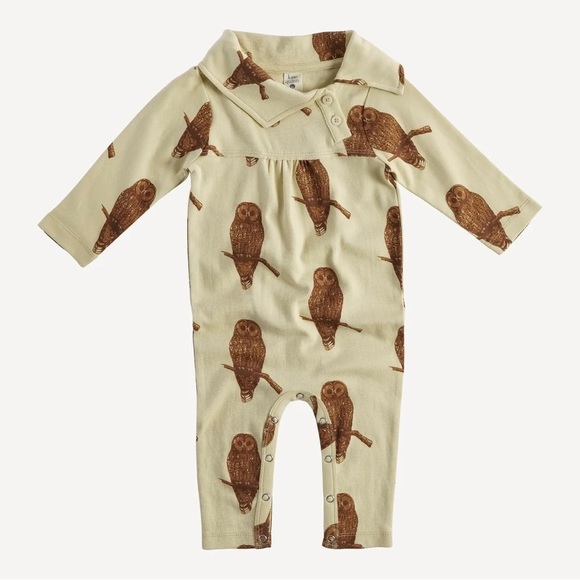 Kate Quinn long sleeve skinny lounge jumpsuit, owls,cream, 18-24m, NWT